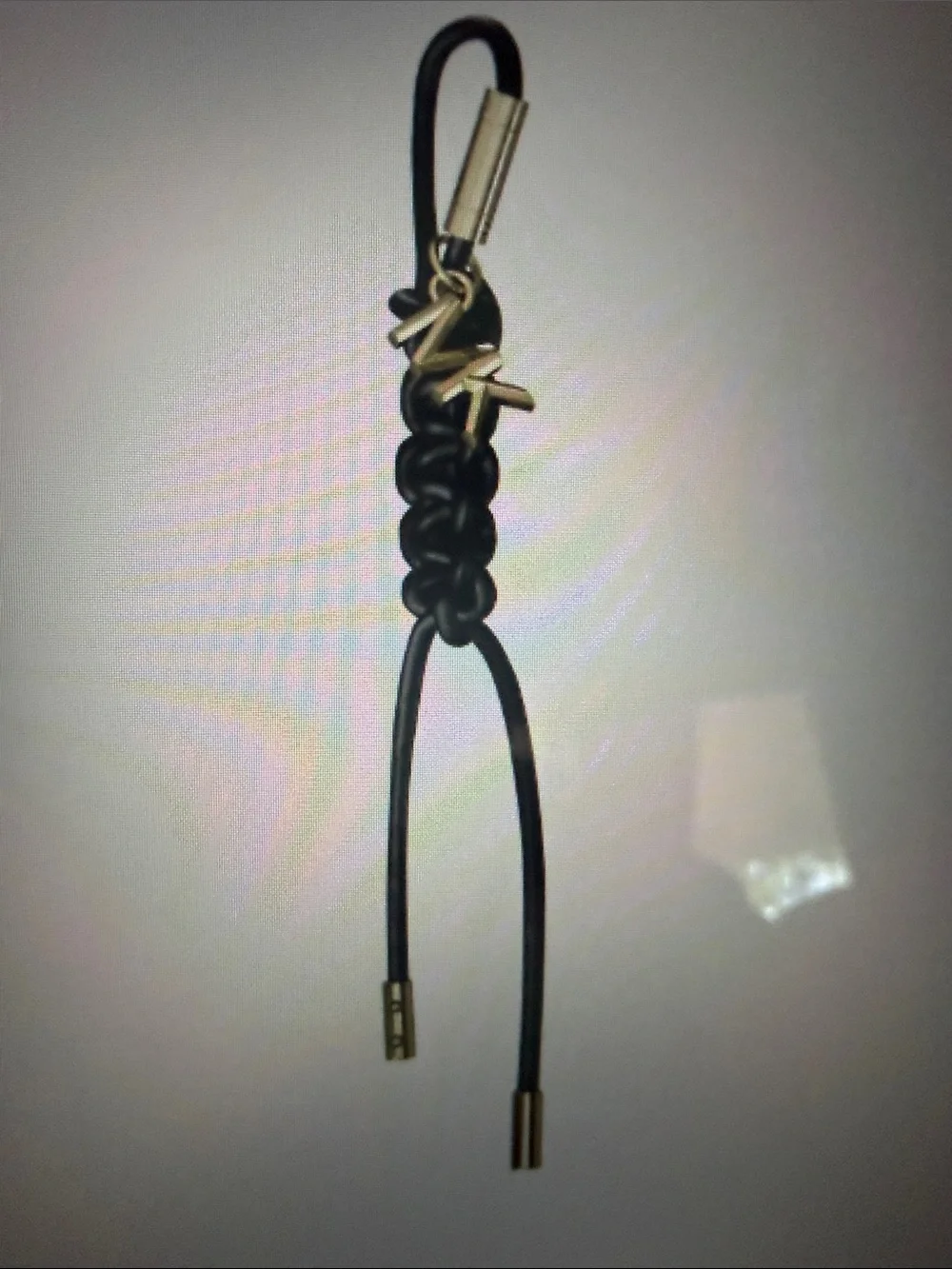 Michael Kors Black Braided Leather Key & Card Holder with Gold MK Charm